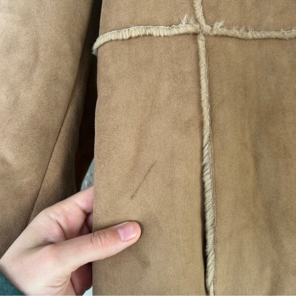 Pamela McCoy Faux Suede Faux Fur Trim Tan Brown Coat Winter Fall Retro 70s - Picture 5 of 5
